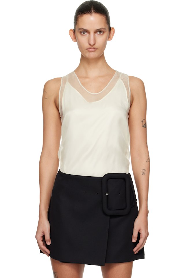 AMI Paris — Off-White Sheer Silk Tank Top