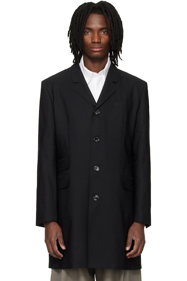 AMI Paris — Black New Wool Straight Simple Breasted Coat