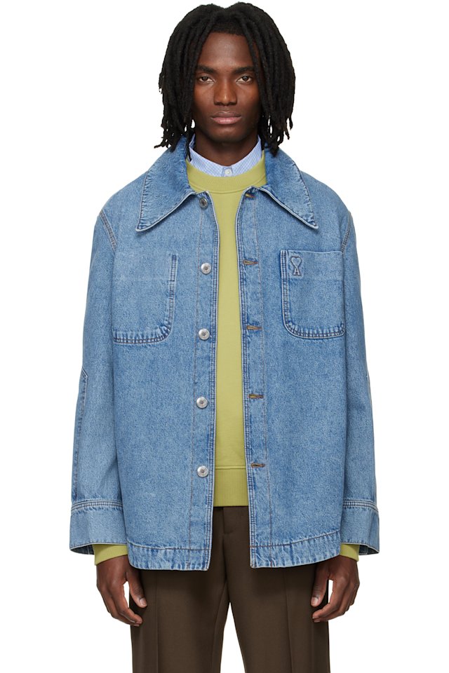 AMI Paris — Blue Cotton Ami De Coeur Denim Worker Jacket