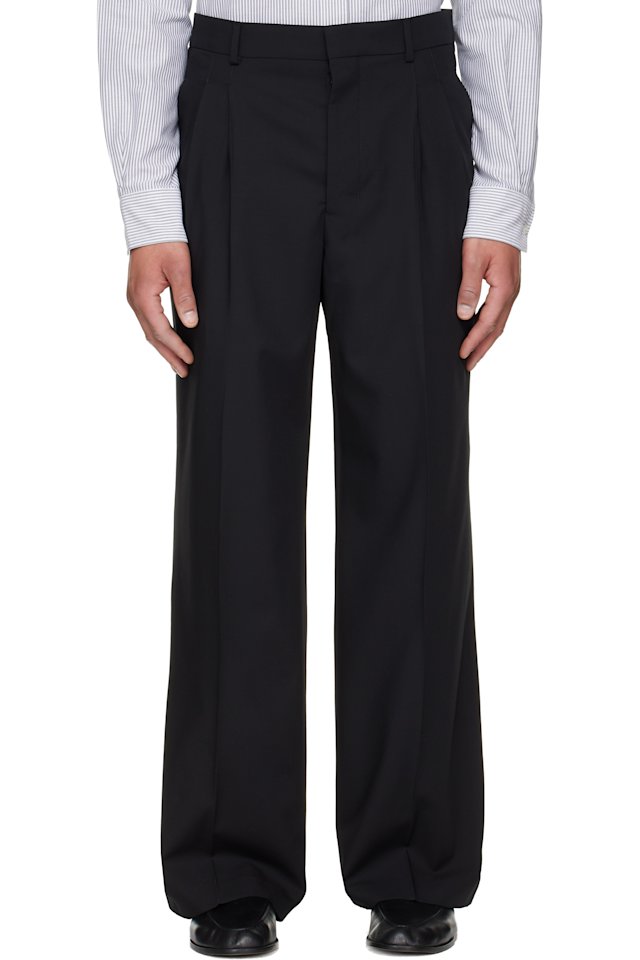 AMI Paris — Black New Wool Low Waist Wide Trousers