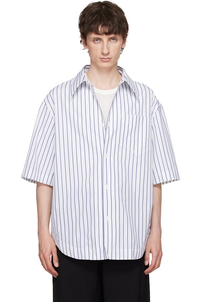 AMI Paris — White Striped 'Ami de Coeur' Wide Shirt