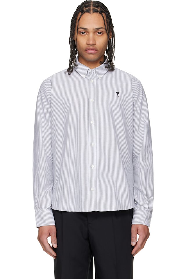 AMI Paris — Gray Cotton Ami de Coeur Oxford Shirt