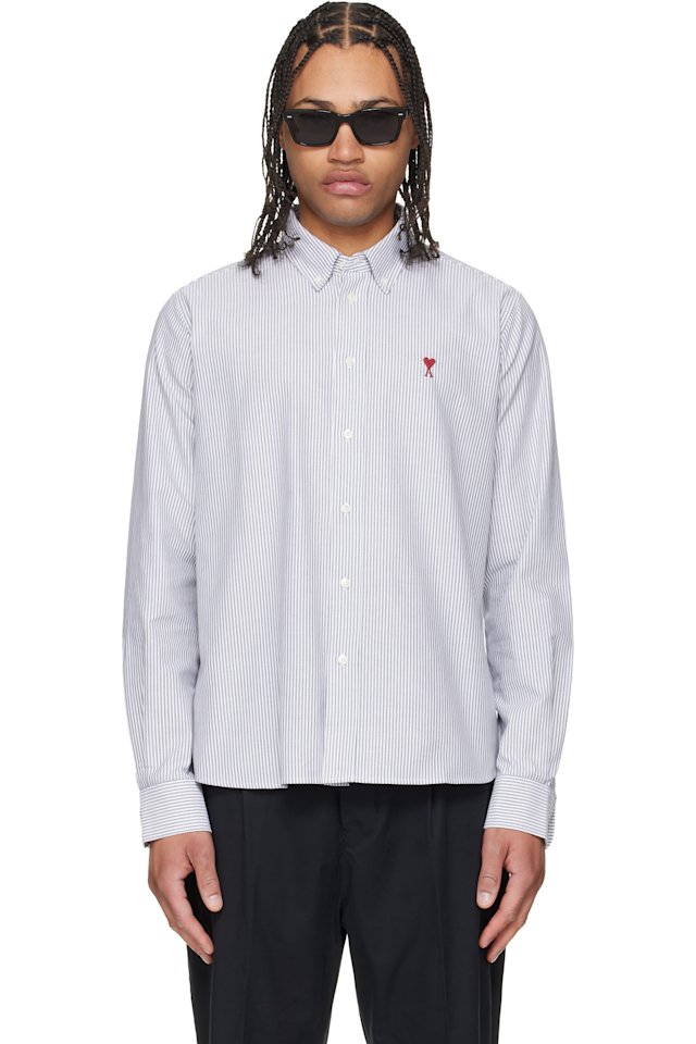 AMI Paris — Gray Cotton Ami de Coeur Oxford Shirt