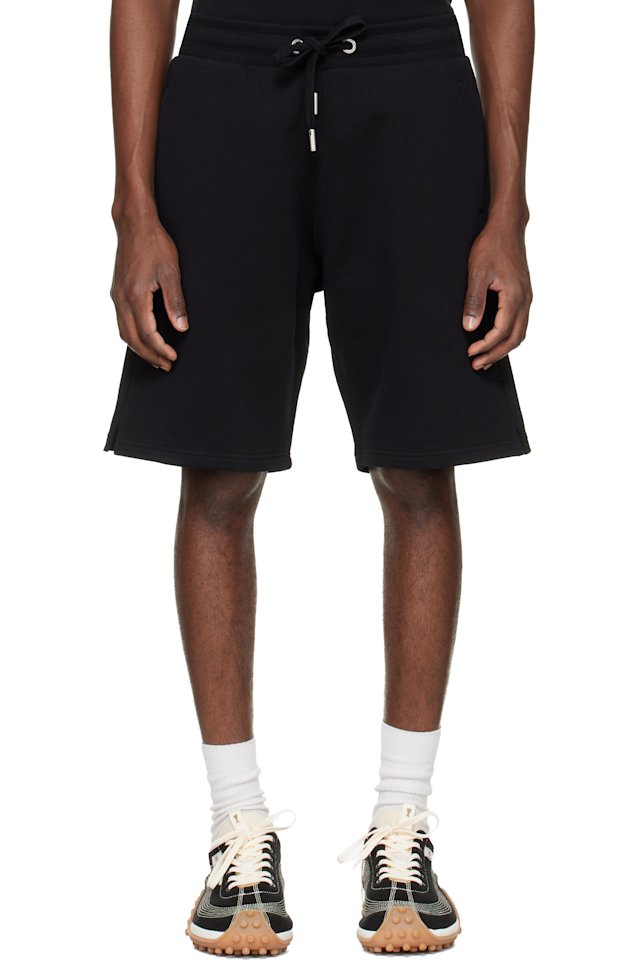 AMI Paris — Black Cotton Ami de Coeur Shorts