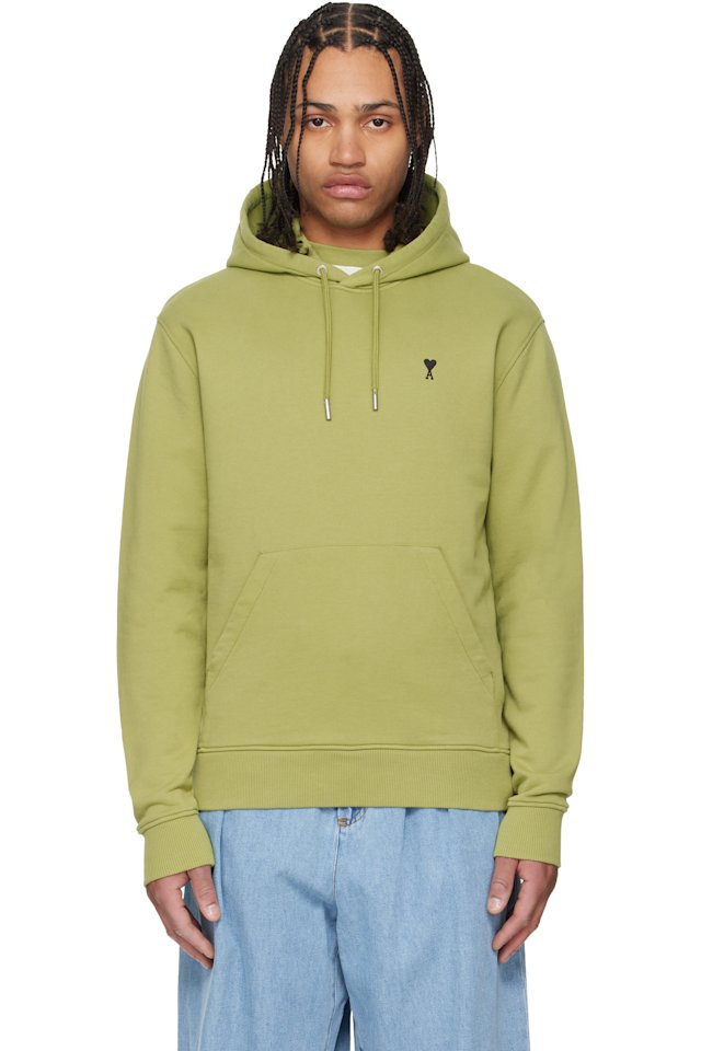 AMI Paris — Green Cotton Contrasted Ami de Coeur Hoodie