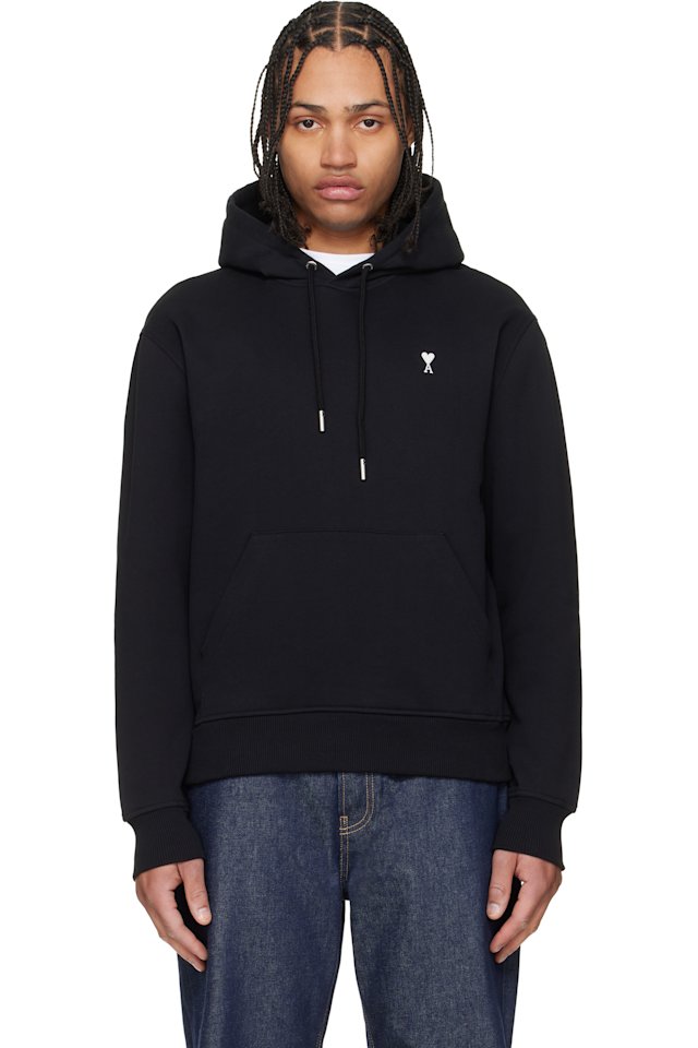 AMI Paris — Black Cotton Contrasted Ami de Coeur Hoodie
