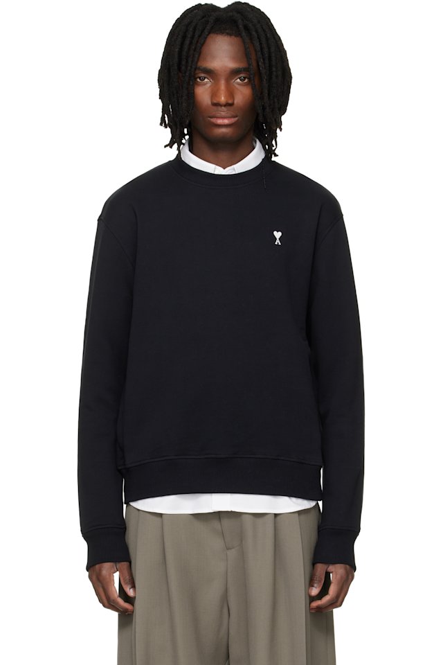 AMI Paris — Black Cotton Ami de Coeur Sweatshirt