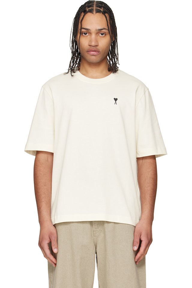 AMI Paris — White Cotton Place des Victoires Print T-shirt