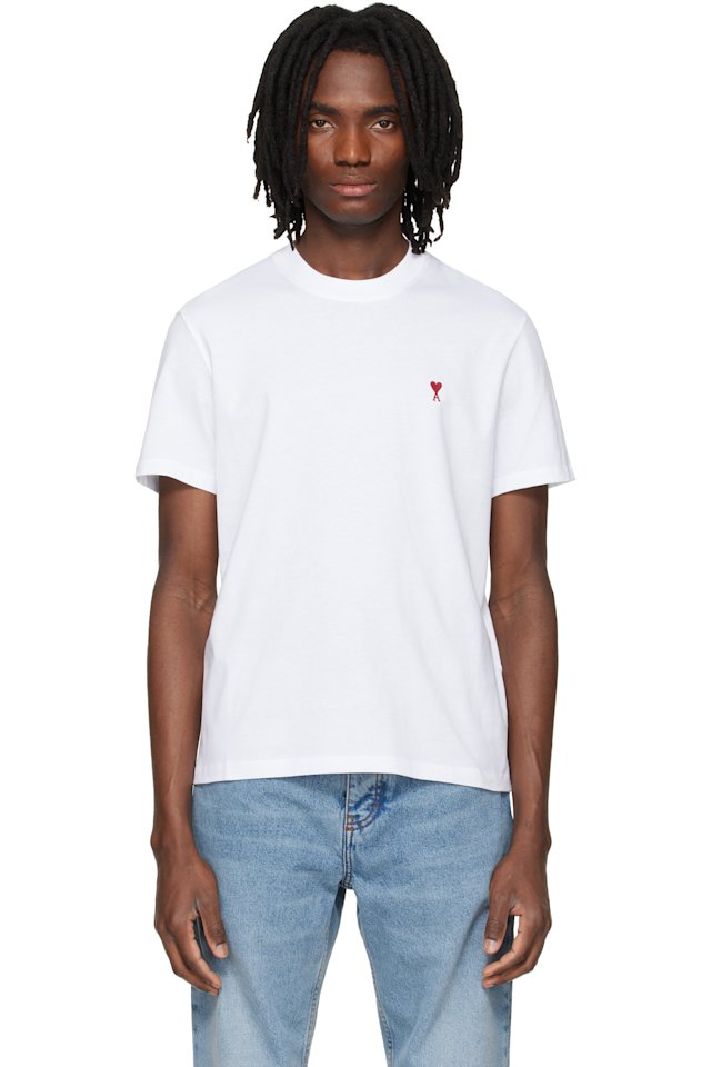 AMI Paris — White Cotton Ami de Coeur T-shirt