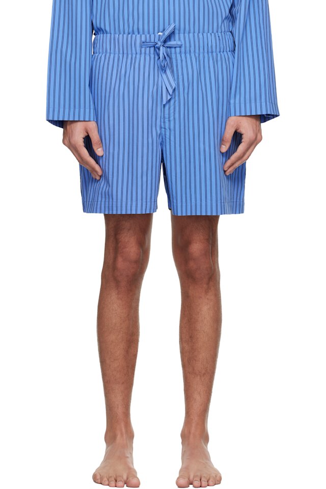 Tekla — Blue & Black Poplin Pyjama Shorts