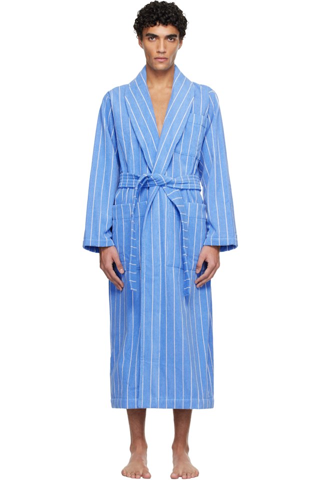 Tekla — Blue & White Terry Classic Bathrobe