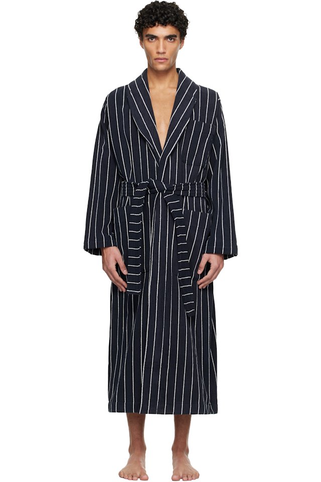 Tekla — Navy & White Terry Classic Bathrobe