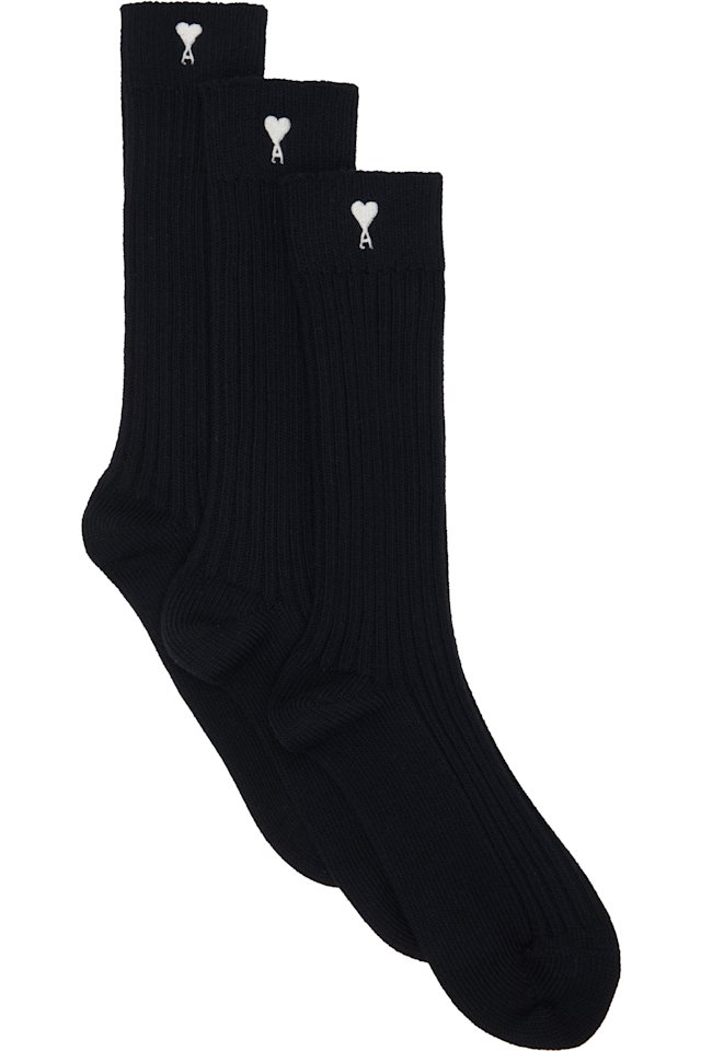 AMI Paris — Three-Pack Black Ami De Coeur Socks