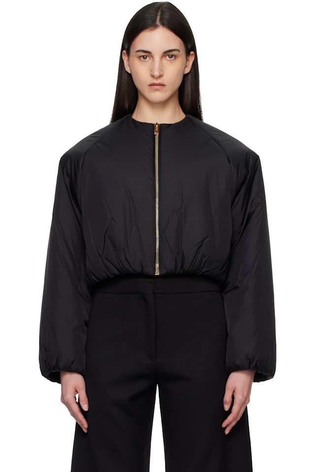 ALAÏA — Black Nylon Pleated Bomber Jacket