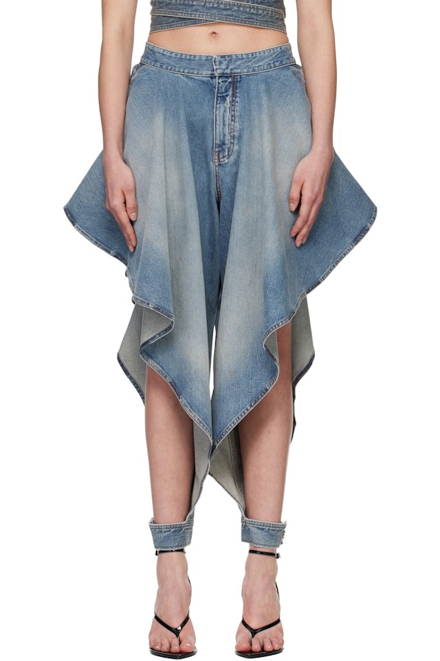 ALAÏA — Blue Panelled Faded Jeans