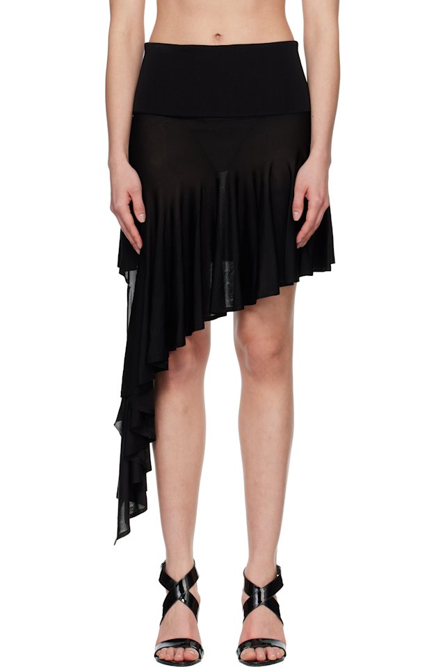 ALAÏA — Black Pointed Knit Midi Skirt