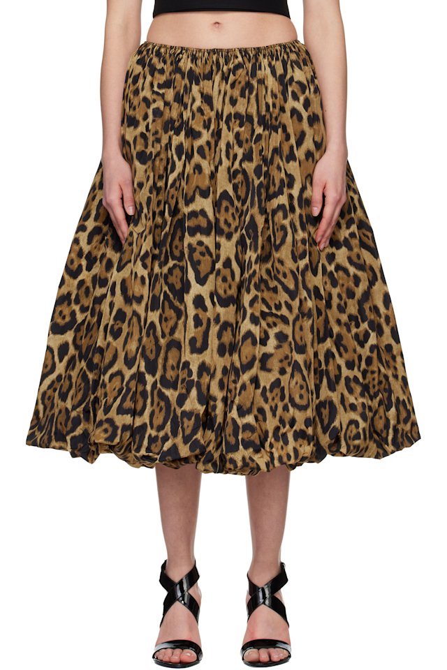 ALAÏA — Brown Taffeta A-Line Midi Skirt
