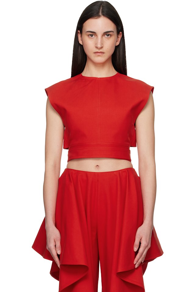 ALAÏA — Orange Belted Cotton Top