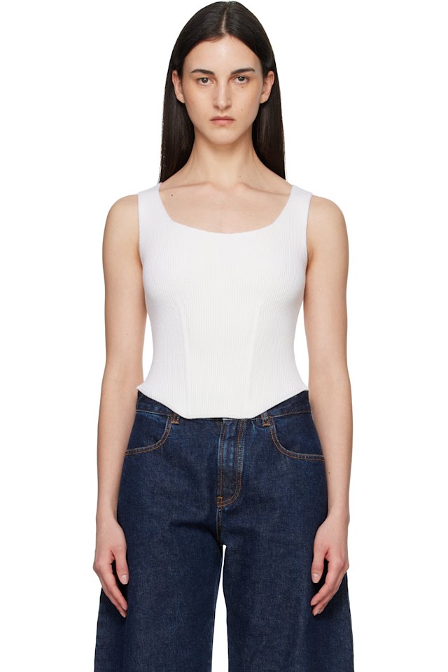 ALAÏA — White Corset Wool Tank Top