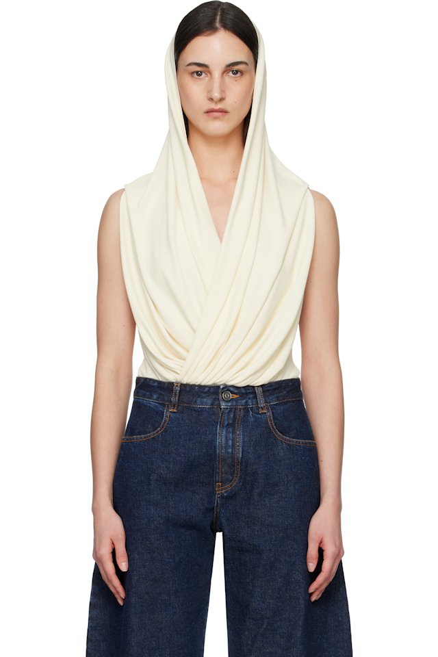 ALAÏA — Off-White Hooded Viscose Bodysuit