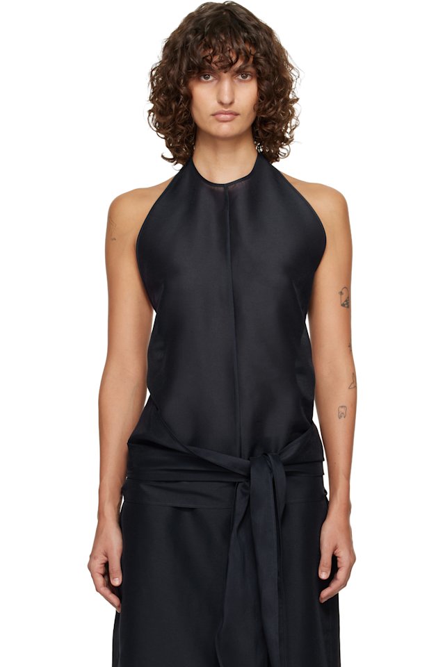 LE17SEPTEMBRE — Navy Fluid Halterneck Top