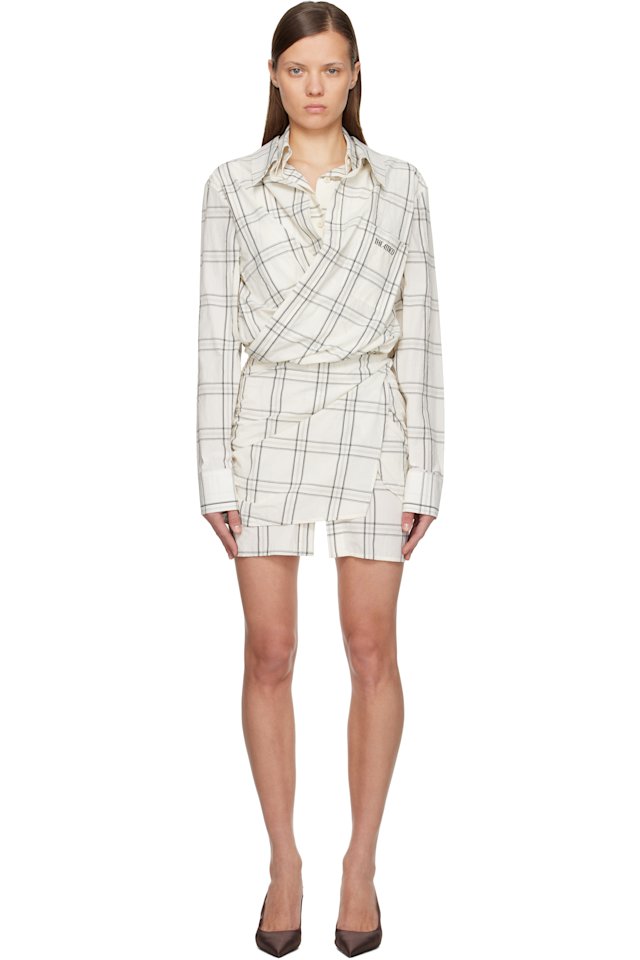 The Attico — White Cotton Popeline Vichy Minidress