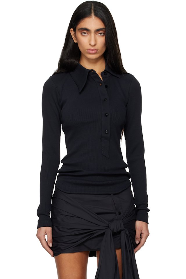 The Attico — Black Cotton Rib Polo