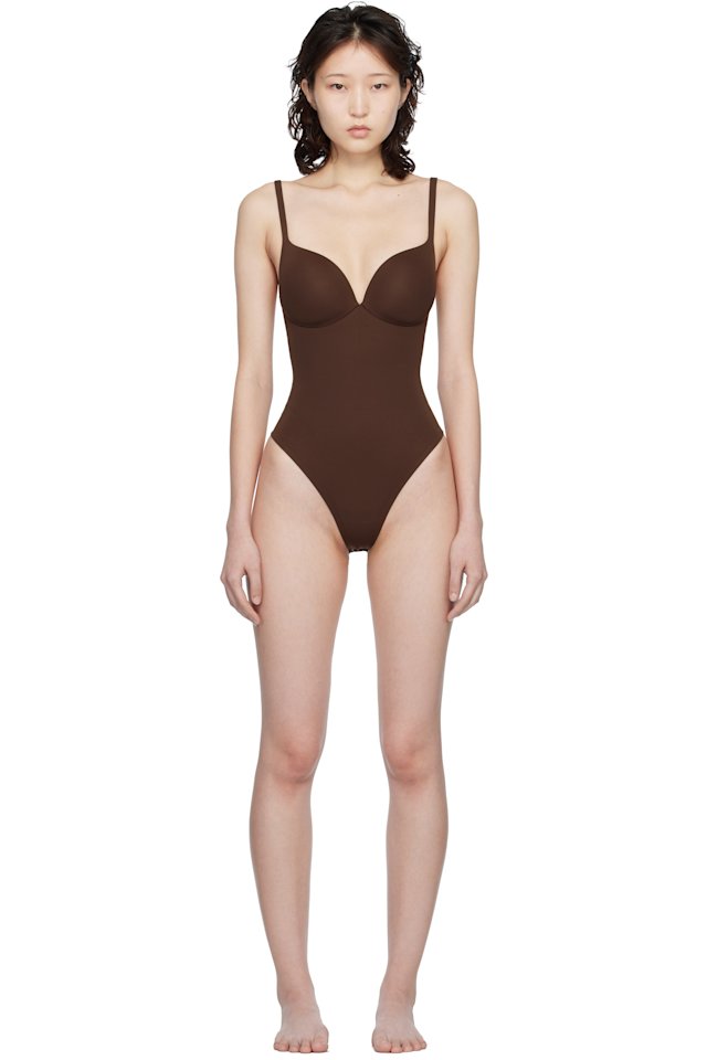 SKIMS — Brown SKIMS Ultimate Body Push-Up Thong Bodysuit