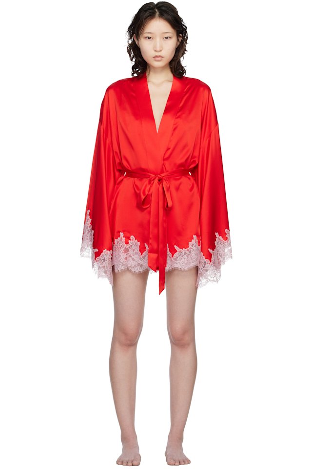 SKIMS — Red Silk Lace Robe