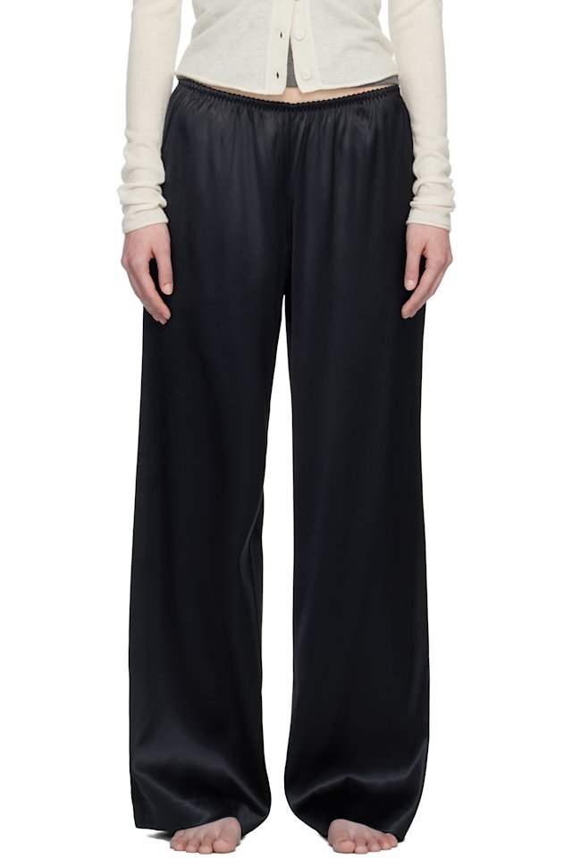 SKIMS — Black Heavyweight Satin Wide Leg Lounge Pants