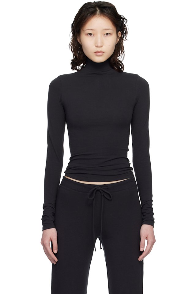 SKIMS — Black Cotton Jersey Turtleneck T-shirt