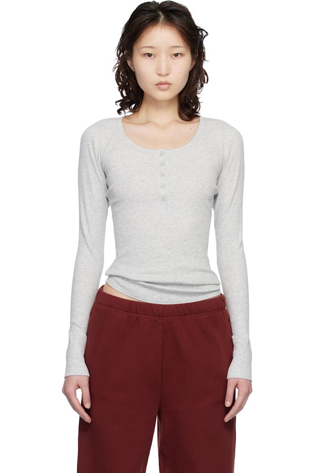 SKIMS — Gray Cotton Rib Scoop Neck Henley