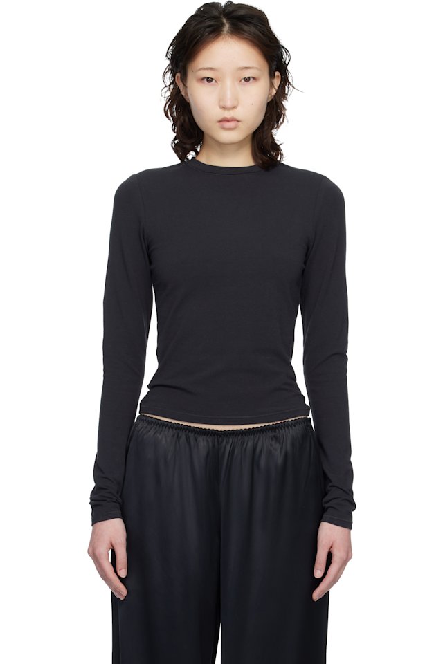 SKIMS — Black Cotton Jersey Long Sleeve T-shirt