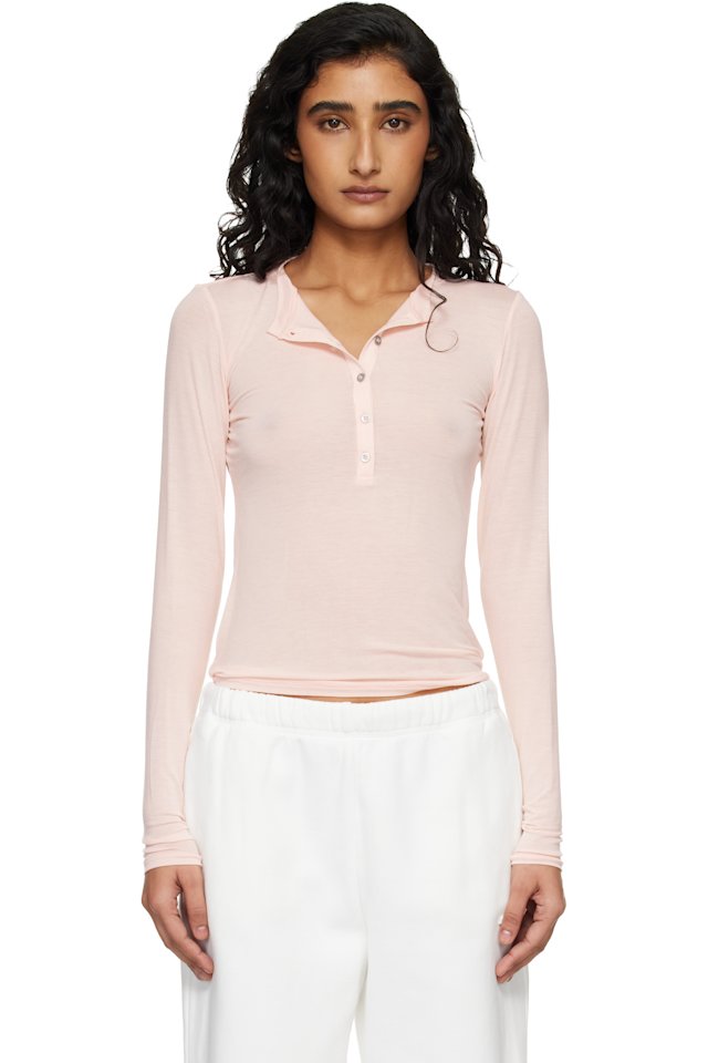SKIMS — Pink Sheer Modal Creweck Henley