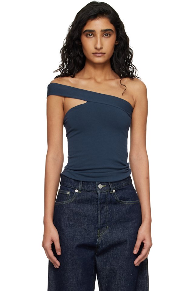 SKIMS — Navy Cotton Jersey One Shoulder Top