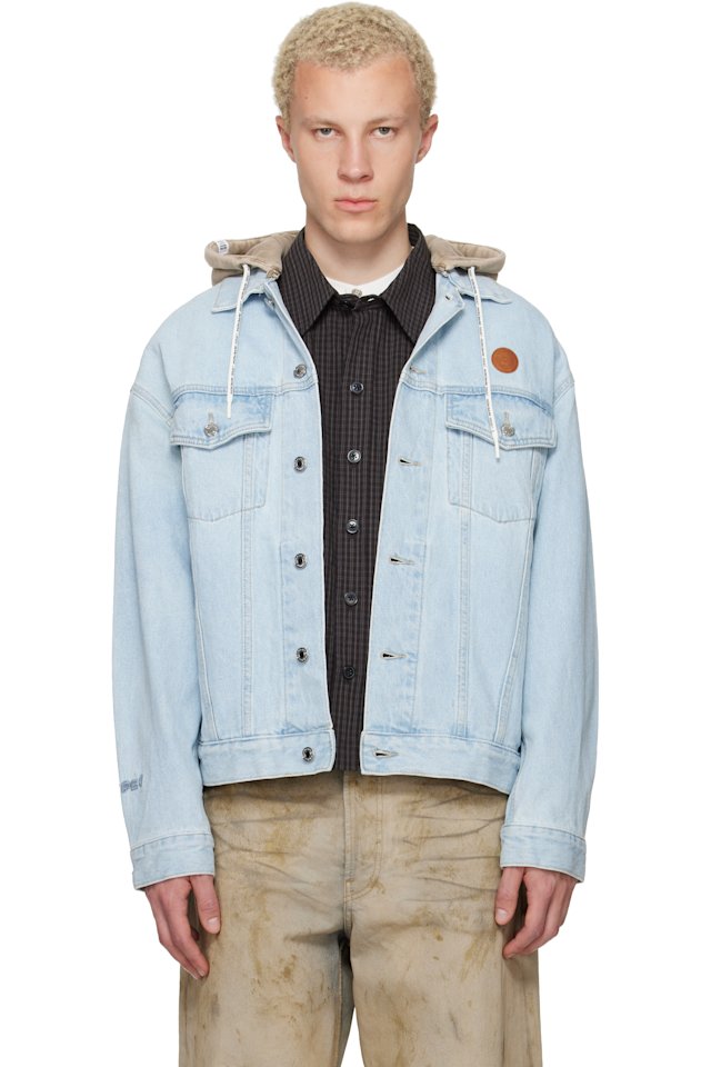AAPE by A Bathing Ape — Blue 'AAPENOW' Moonface Hooded Denim Jacket