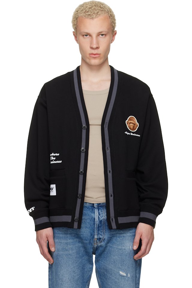 AAPE by A Bathing Ape — Black 'AAPER' Button Down Cardigan