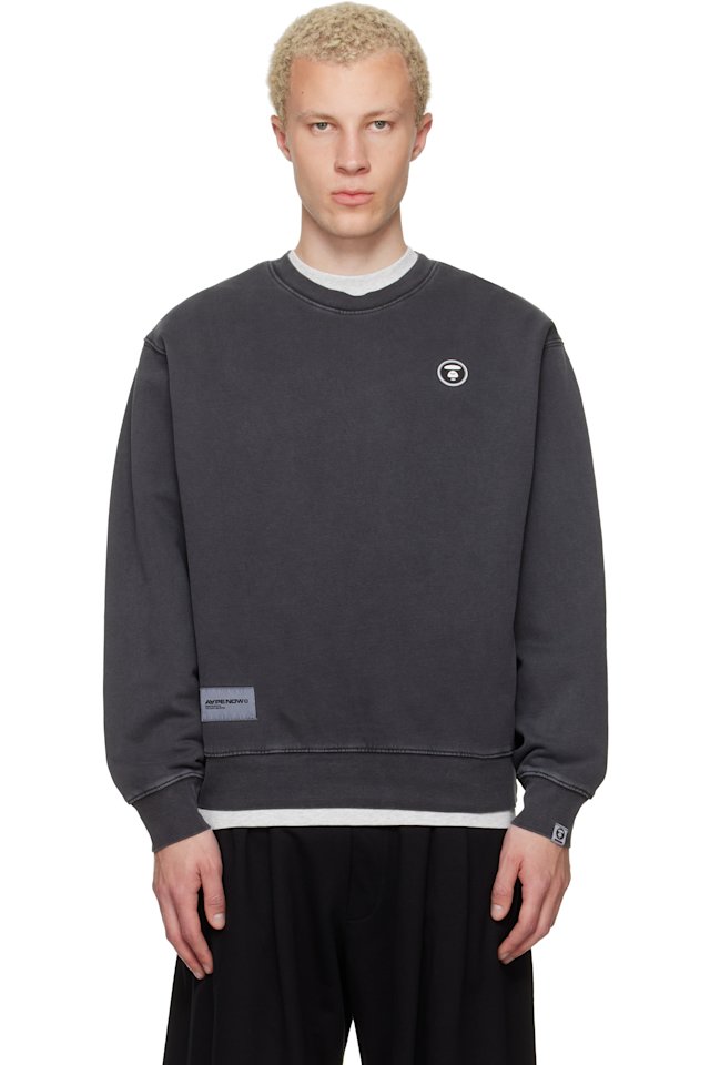AAPE by A Bathing Ape — Gray 'AAPENOW' Moonface Crew Neck Sweatshirt