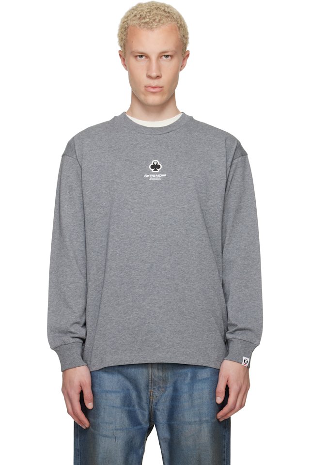 AAPE by A Bathing Ape — Gray 'AAPENOW' Clover Moonface Long Sleeve T-shirt
