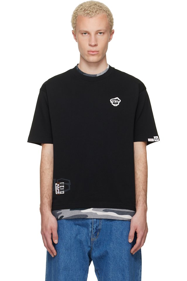 AAPE by A Bathing Ape — Black 'AAPEUNVS' Graphic T-shirt