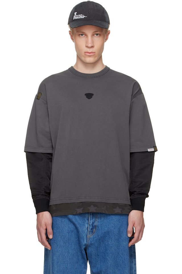 AAPE by A Bathing Ape — Gray Moonface Logo Long Sleeve T-shirt