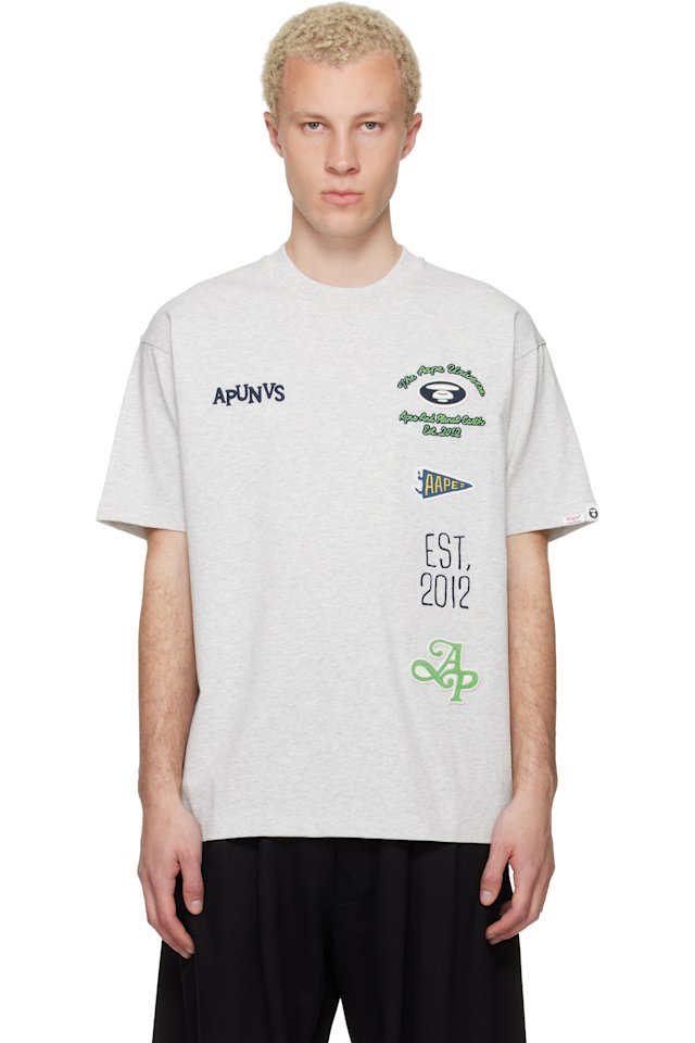 AAPE by A Bathing Ape — Gray 'AAPEUNVS' Multi-Logo T-shirt