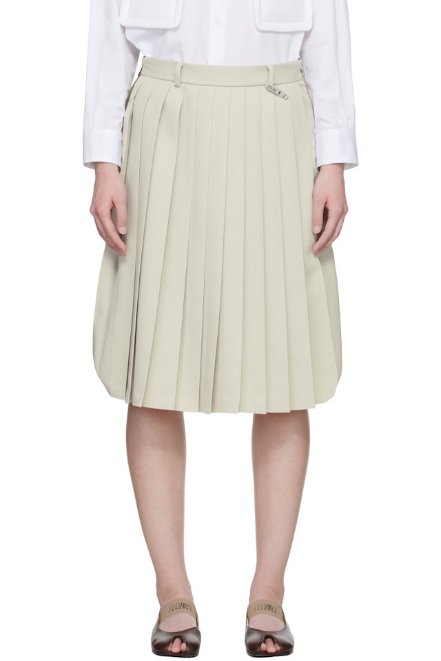 Maison MIHARA YASUHIRO — Green & Beige Combined Pleats Cargo Midi Skirt