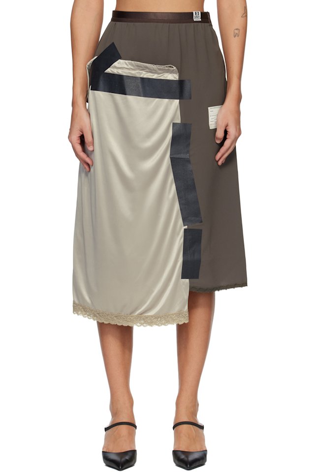 Maison MIHARA YASUHIRO — Brown Combined Tape Lingerie Midi Skirt