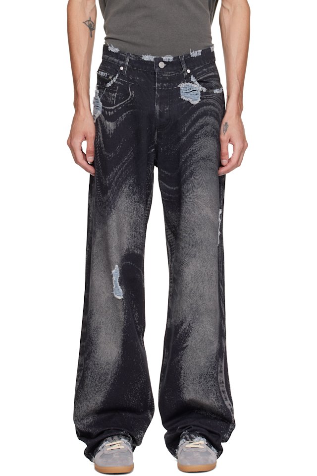 CAMPERLAB — Black Distorted Distressed Jeans
