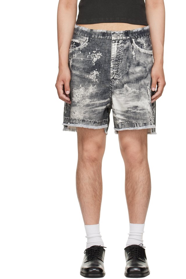 CAMPERLAB — Black Corduroy Print Cutoff Shorts