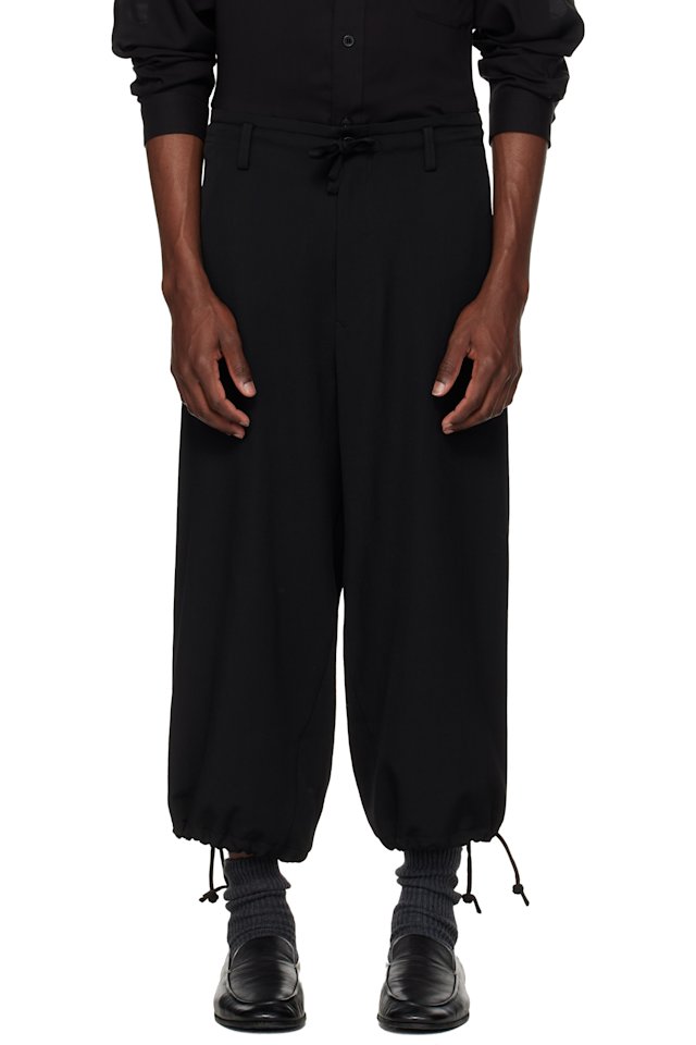 YOHJI YAMAMOTO — Black Wool Gabardine String Trousers