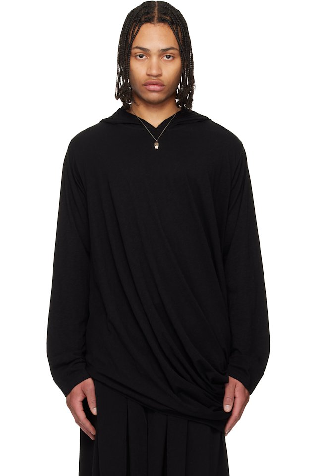 YOHJI YAMAMOTO — Black Drape Long Sleeve Hoodie