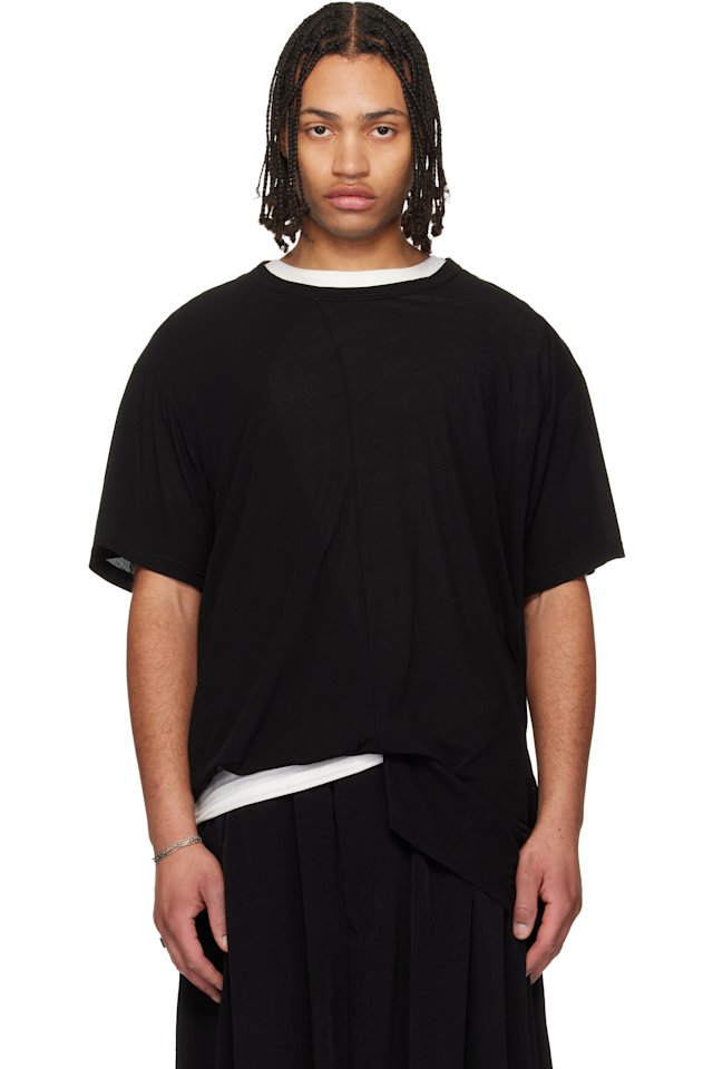YOHJI YAMAMOTO — Black Asymmetric Short Sleeve T-shirt