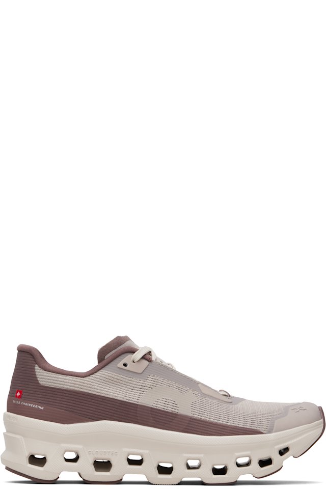 On — Taupe & Burgundy Cloudmonster Void Sneakers